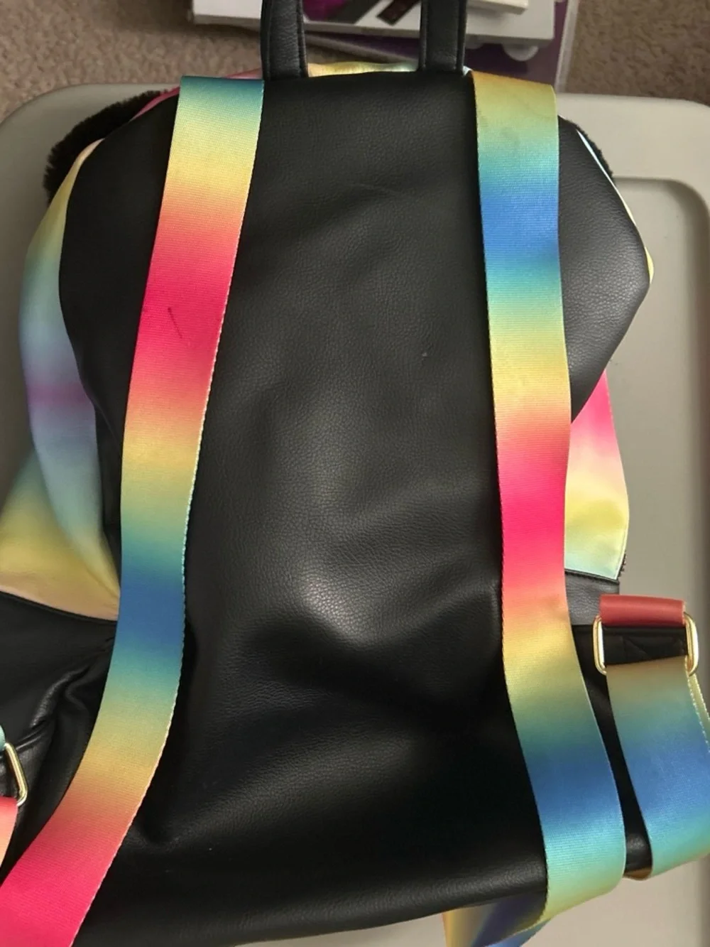 Heart-Eye Panda Quilted Backpack - Black & White with Pink Accents